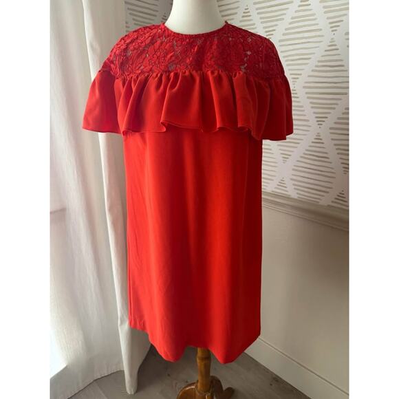 H&M Women’s Size 8 Medium Red Lace Ruffle Shift Dress - Picture 1 of 5